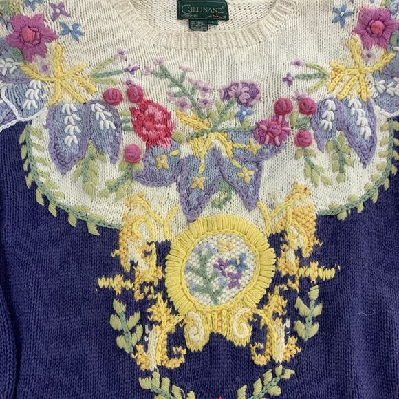 Cullinane Hand Knit Vintage Sweater Floral Shoulder Padded Womens Size Large - Picture 3 of 9